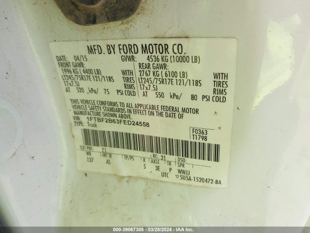 Ford F-250 Xl 2015 1FTBF2B63FED24558 Image 9