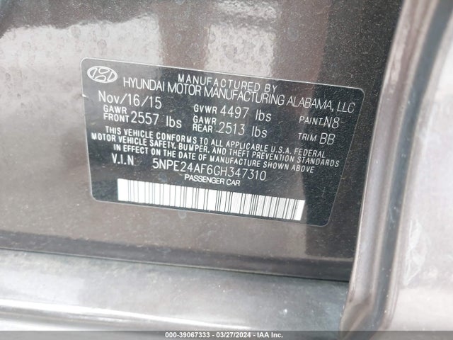 Hyundai SONATA SE 2016 5NPE24AF6GH347310 Image 9