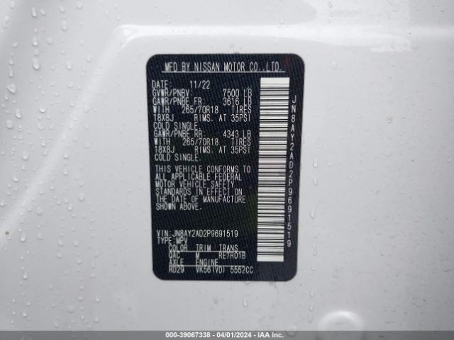 JN8AY2AD2P9691519 Nissan Armada Sv 4wd