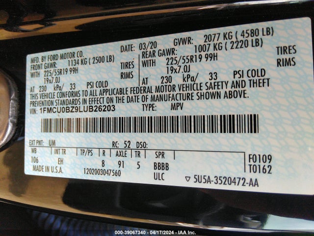1FMCU0BZ9LUB26203 Ford Escape Se Sport Hybrid