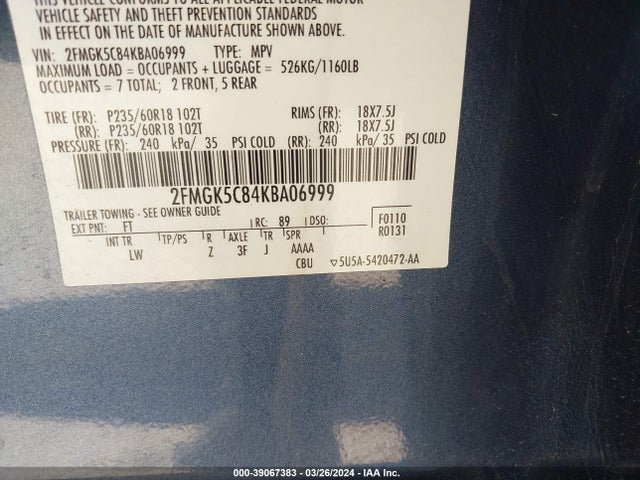 Ford FLEX SEL 2019 2FMGK5C84KBA06999 Image 9