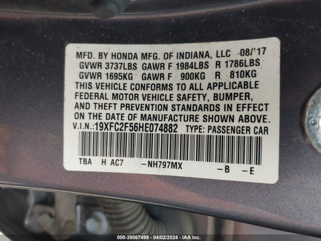 Honda Civic Lx 2017 19XFC2F56HE074882 Image 9