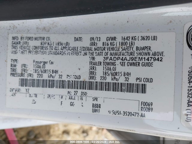 Ford FIESTA S 2014 3FADP4AJ9EM147942 Image 9