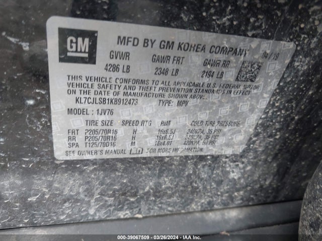 Chevrolet Trax Lt 2019 KL7CJLSB1KB912473 Image 9