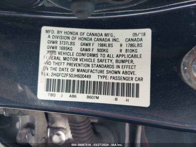 2HGFC2F50JH600449 Honda Civic Lx