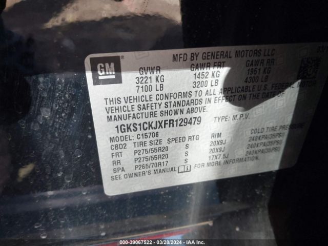 1GKS1CKJXFR129479 GMC YUKON DENALI
