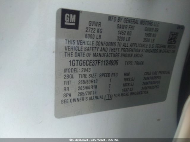 1GTG6CE37F1124996 GMC CANYON SLT