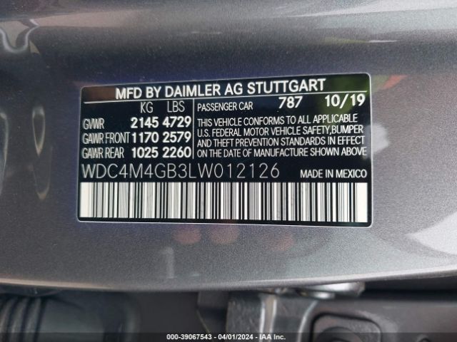 WDC4M4GB3LW012126 Mercedes-Benz GLB 250