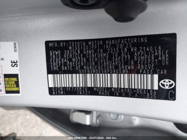 Toyota COROLLA LE 2024 5YFB4MDE5RP080599 Image 9