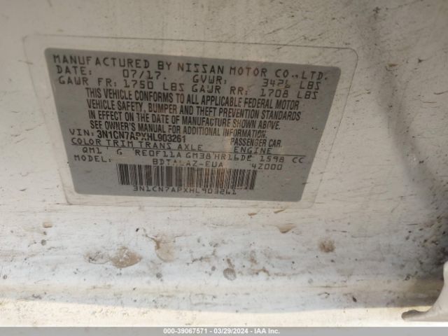 3N1CN7APXHL903261 Nissan Versa 1.6 S+