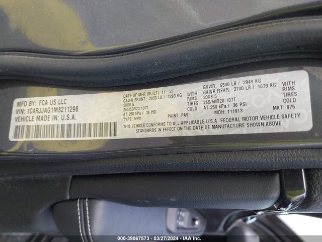 1C4RJJAG1M8211298 Jeep Grand Cherokee L Altitude 4x2