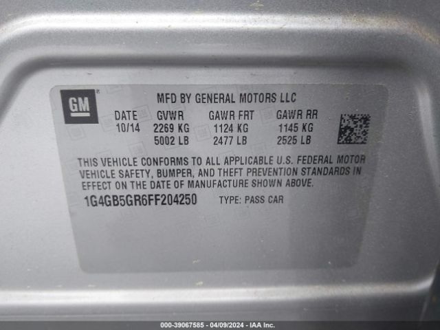 1G4GB5GR6FF204250 Buick Lacrosse Leather