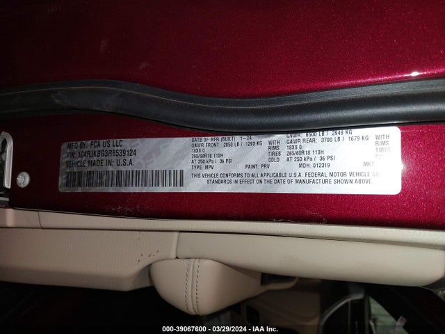 1C4RJKBG3R8539124 Jeep Grand Cherokee L Limited 4x4
