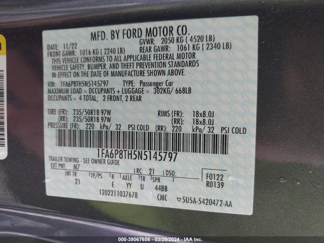 Ford Mustang Ecoboost Fastback 2022 1FA6P8TH5N5145797 Image 9