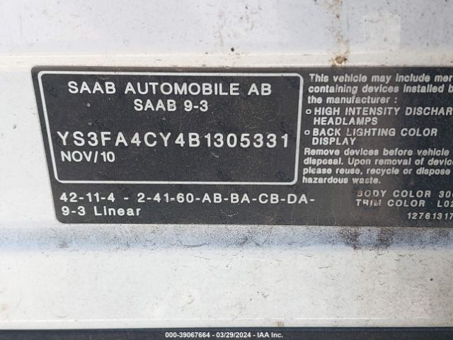 2011 SAAB 9-3 YS3FA4CY4B1305331 Photo 8
