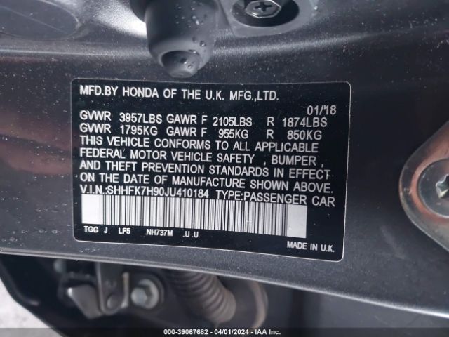 SHHFK7H90JU410184 Honda Civic Sport Touring