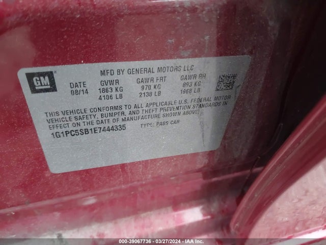Chevrolet Cruze 1lt Auto 2014 1G1PC5SB1E7444335 Image 9