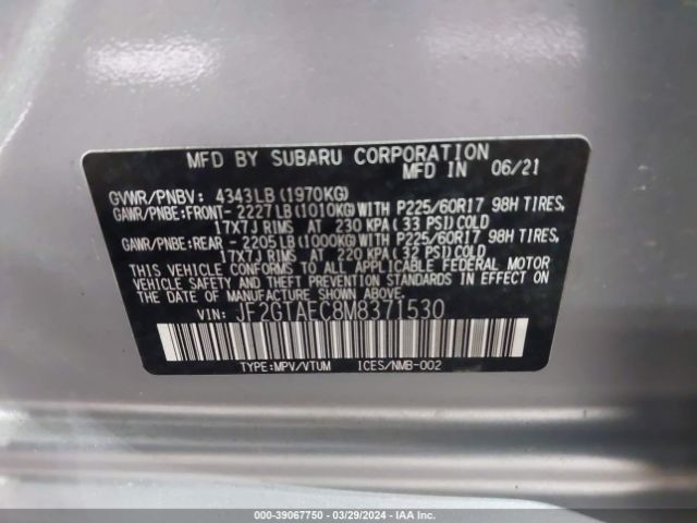 JF2GTAEC8M8371530 Subaru Crosstrek Premium