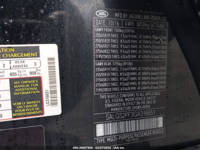 SALGS2PF3GA316651 Land Rover Range Rover 3.0l V6 Supercharged Hse