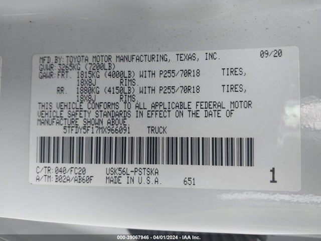 Toyota Tundra Sr5 2021 5TFDY5F17MX966091 Image 9
