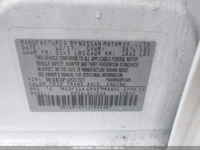 Nissan SENTRA SV 2018 3N1AB7AP1JY221507 Image 9