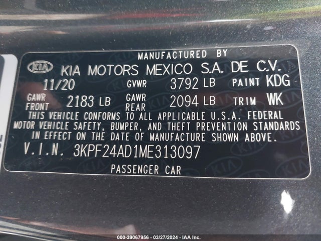 KIA FORTE FE 2021 3KPF24AD1ME313097 Image 9