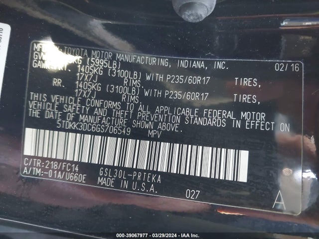Toyota Sienna Le 8 Passenger 2016 5TDKK3DC6GS706549 Image 9