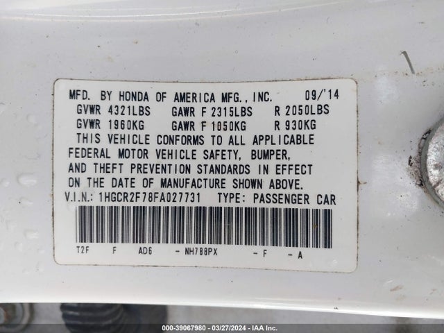 Honda ACCORD EX 2015 1HGCR2F78FA027731 Image 9