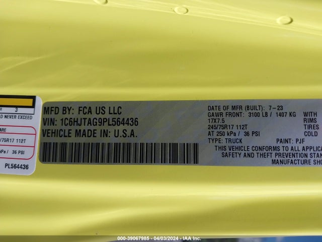 1C6HJTAG9PL564436 Jeep Gladiator Sport 4x4