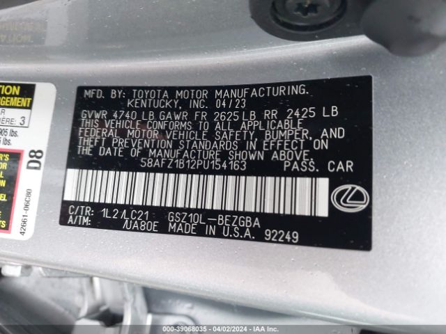 58AFZ1B12PU154163 Lexus Es 350 Ultra Luxury