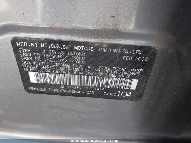 ML32F3FJ1JHF11444 Mitsubishi Mirage G4 Es