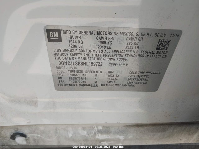 Chevrolet Trax Lt 2017 3GNCJLSB8HL159722 Image 9