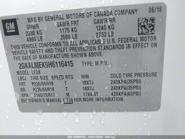 GMC Terrain Sle-1 2017 2GKALMEK9H6116415 Image 9