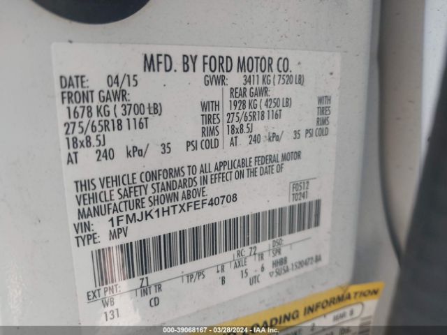 1FMJK1HTXFEF40708 Ford Expedition El Xlt