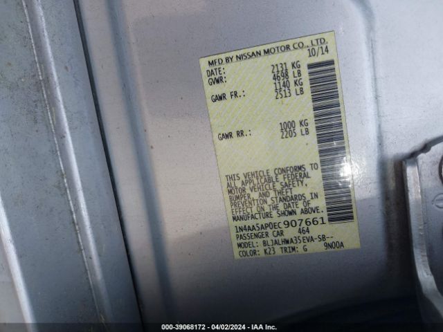 1N4AA5AP0EC907661 Nissan Maxima 3.5 Sv