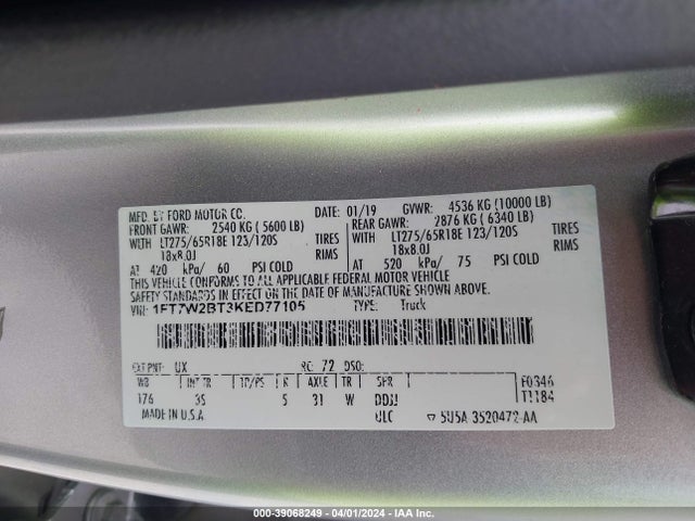 Ford F-250 Xlt 2019 1FT7W2BT3KED77105 Image 9
