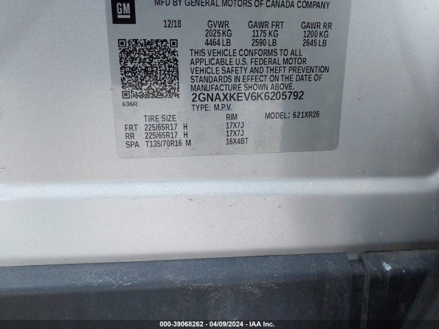Chevrolet EQUINOX LT 2019 2GNAXKEV6K6205792 Image 9