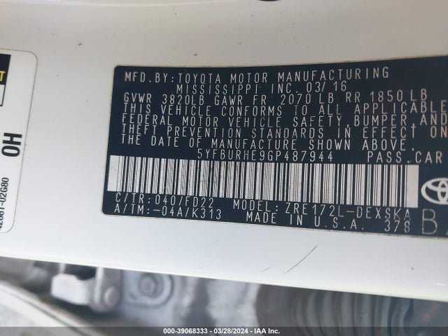 Toyota Corolla S Plus 2016 5YFBURHE9GP487944 Image 9