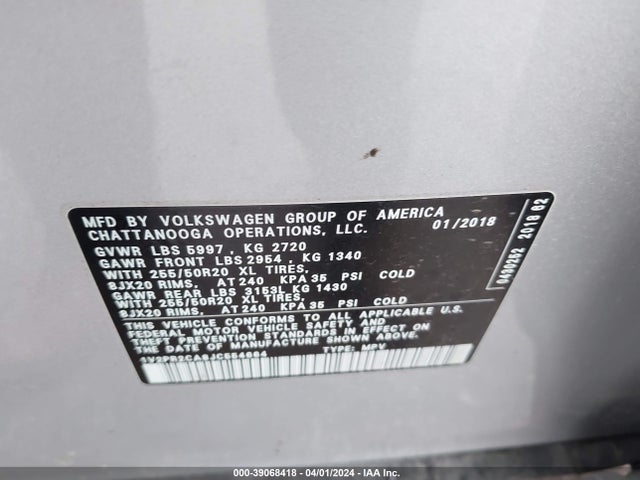 1V2PR2CA8JC554664 Volkswagen Atlas 3.6l V6 Se W/technology