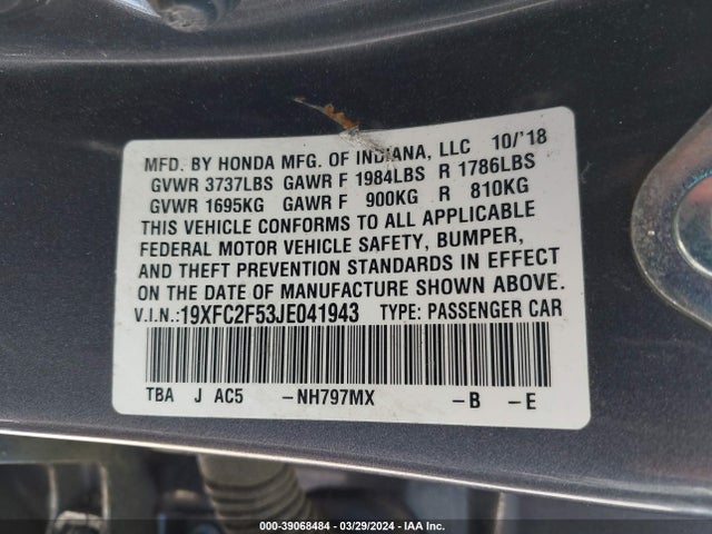 Honda Civic Lx 2018 19XFC2F53JE041943 Image 9