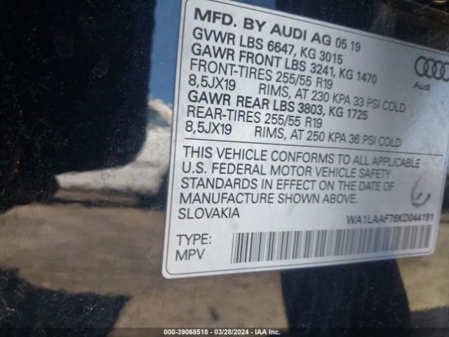 WA1LAAF76KD044191 Audi Q7 55 Premium/55 Se Premium