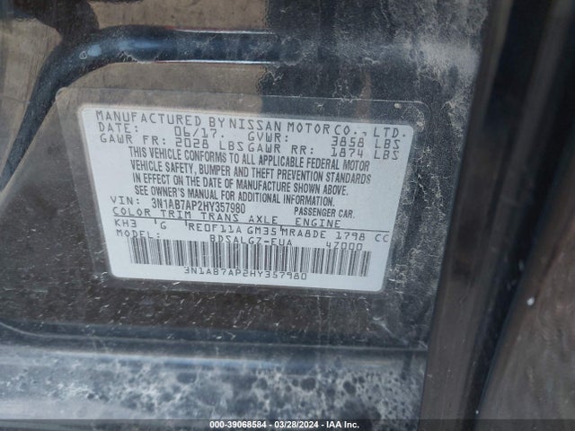 Nissan SENTRA SL 2017 3N1AB7AP2HY357980 Image 9