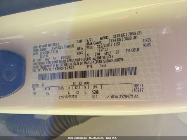 1FTFW1E5XMKF12541 Ford F-150 Xl
