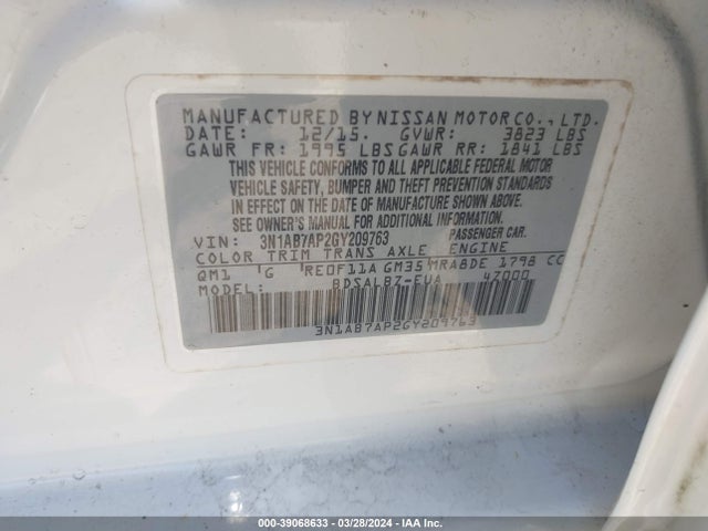 Nissan SENTRA S 2016 3N1AB7AP2GY209763 Image 9