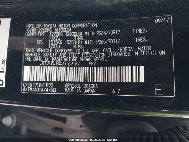 Toyota 4runner Sr5 Premium 2018 JTEZU5JRXJ5169187 Image 9