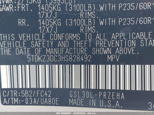 Toyota Sienna Le 8 Passenger 2017 5TDKZ3DC3HS828492 Image 9