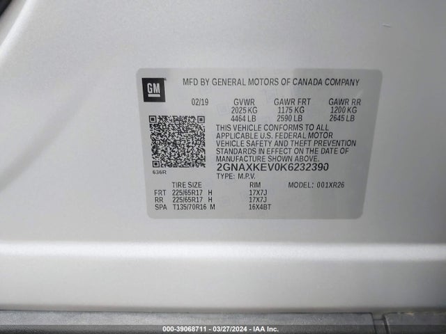 Chevrolet EQUINOX LT 2019 2GNAXKEV0K6232390 Image 9