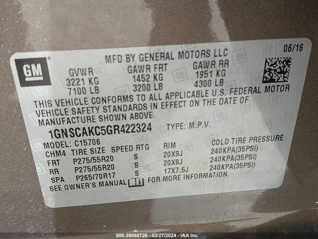 Chevrolet Tahoe Ls 2016 1GNSCAKC5GR422324 Image 9