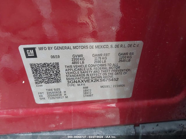 Chevrolet EQUINOX LT 2019 3GNAXVEX2KS675452 Image 9