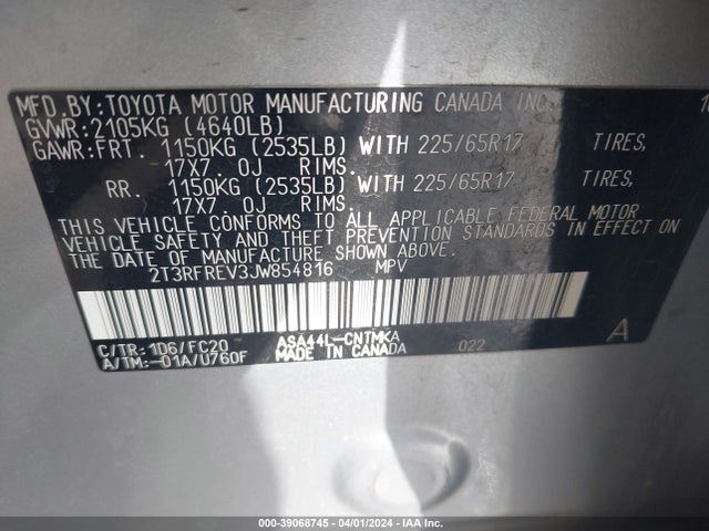 Toyota Rav4 Xle 2018 2T3RFREV3JW854816 Image 9